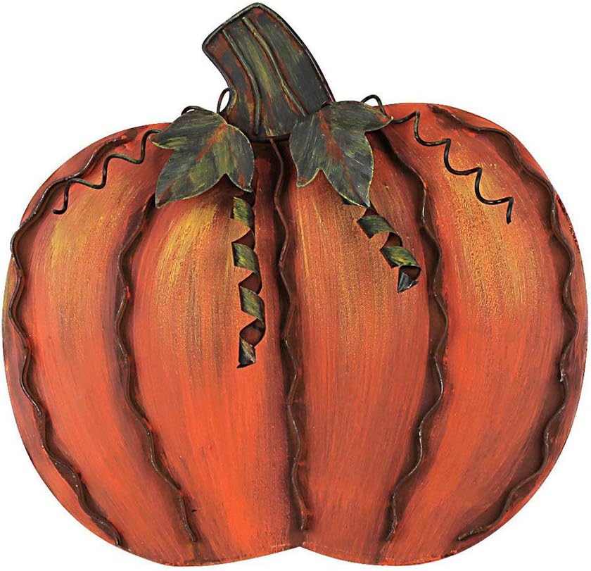Metal Fall Pumpkin Decor, Indoor Outdoor Standing Flat Pumpkin Decoration for Autumn Harvest Thanksgiving Halloween Decoration Home House Kitchen Decor 12"X12"X1" (Metal Pumpkin Decor A)