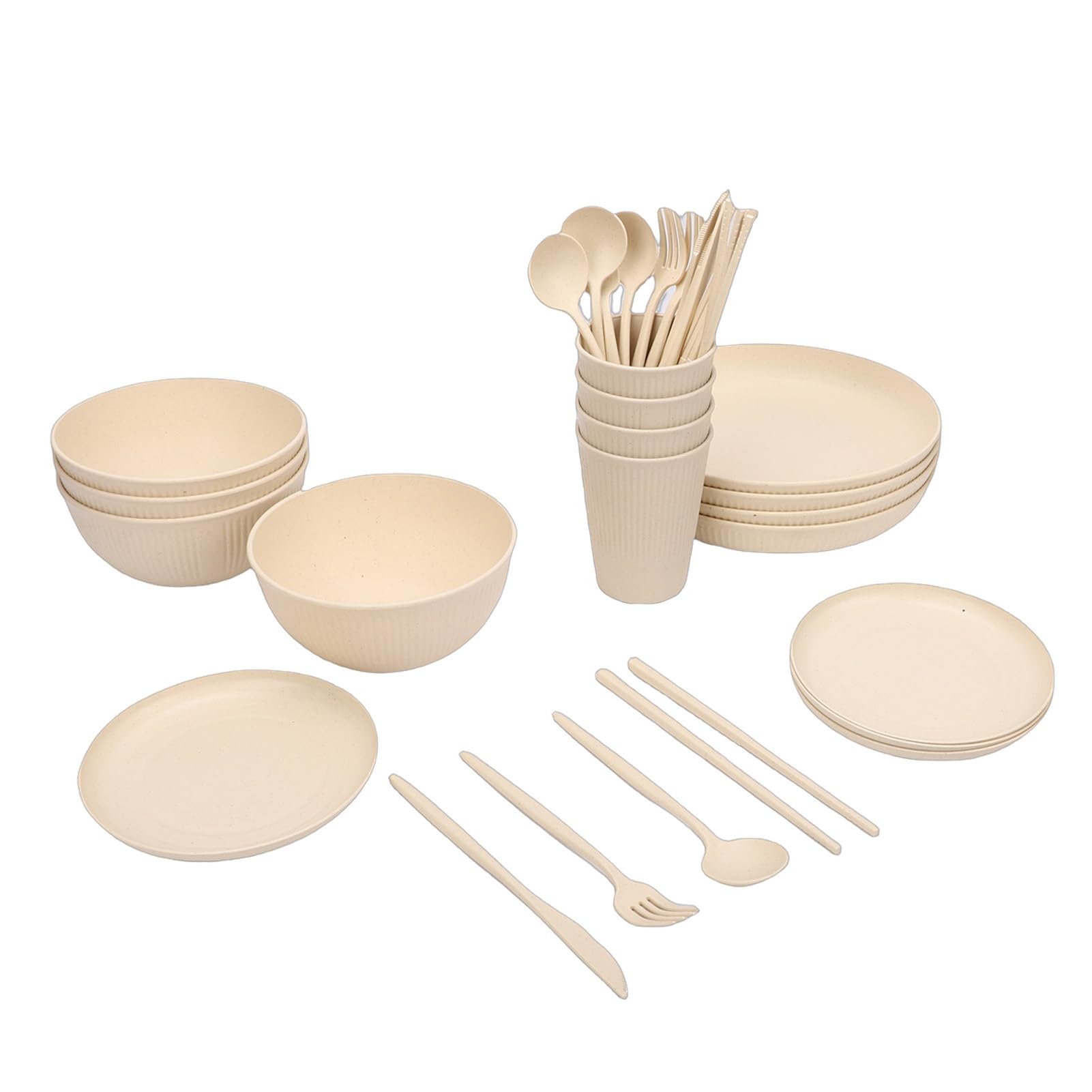 Annadue Juego de Cubiertos Duraderos a Prueba de Caídas, Platos, Tazones y Tazas para 4 Personas, Apto para Lavavajillas y Microondas, para Viaje Camping