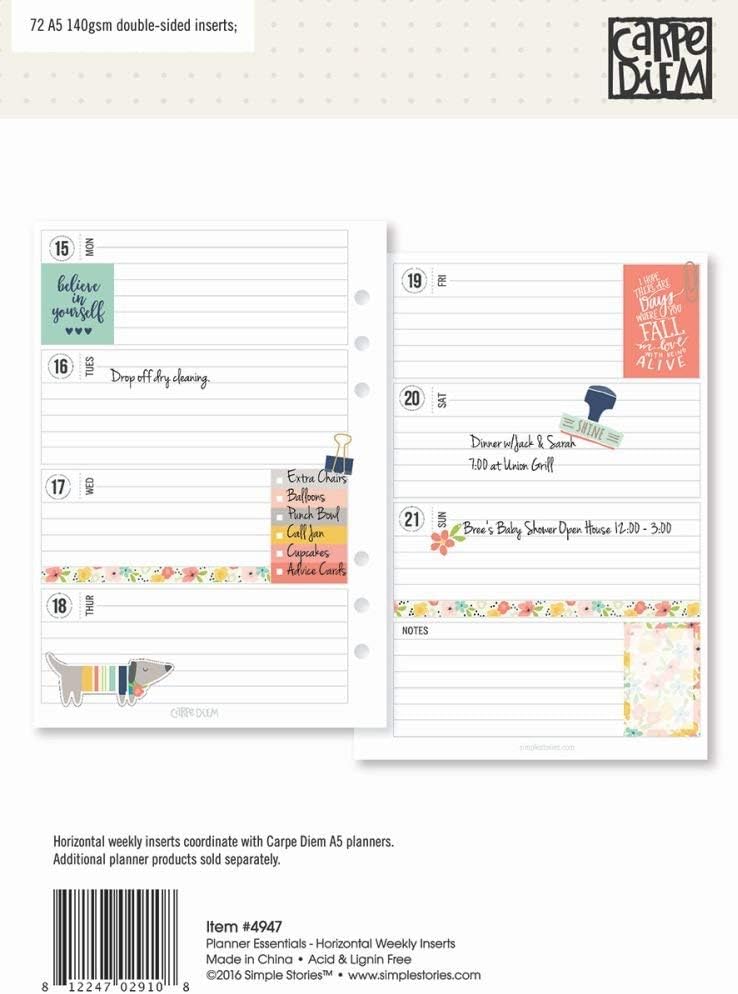 Carpe Diem Planner Essential Horizontal Format Weekly Inserts, 1 Count (Pack of 1)