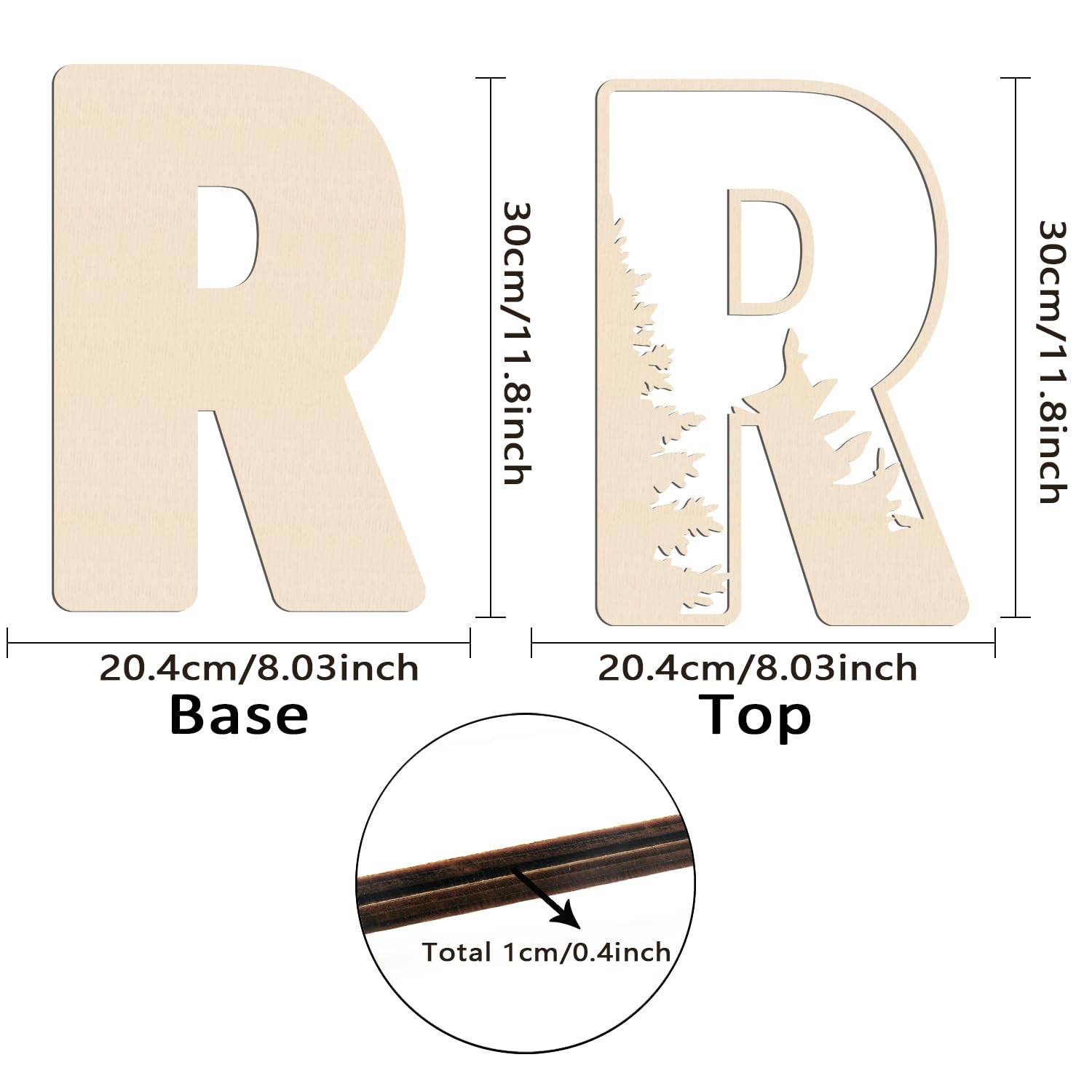 Woodland Layered Wooden Letters 12 Inch, Boho Large Wooden Name Signs for Nursery Big Paintable Wooden Letter R Cutout Wood Forest Letters Alphabet for Wall Decor Baby Name Kids Room Wall Art