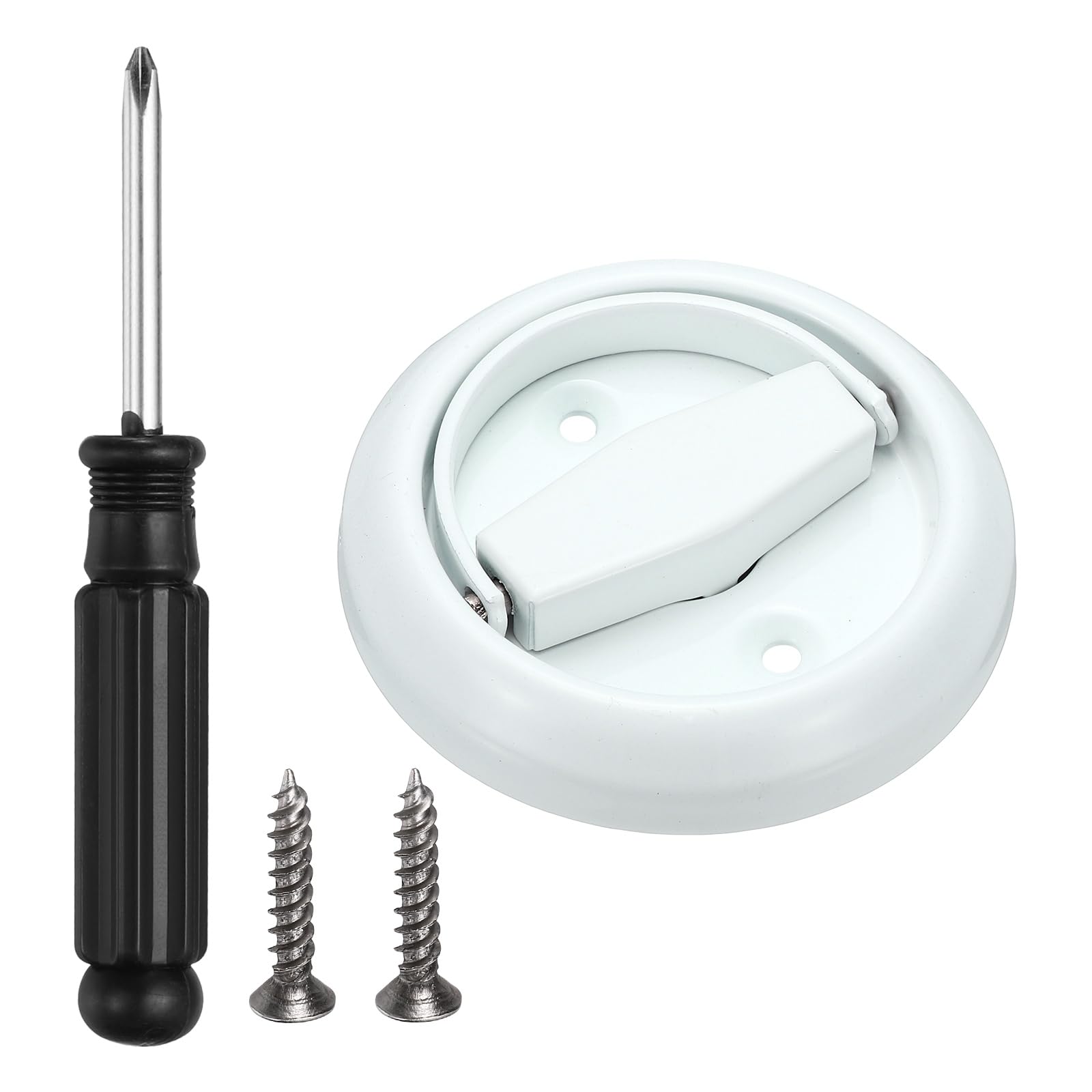 PATIKIL Recessed Door Lock, (73mm, White),304 Stainless Steel Round Cup Hidden Knob Handle Pull Latch Locker with Screwdriver Screws, Suit for - Privacy Sliding Door