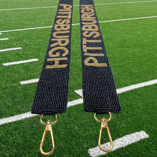Lashicorn Pittsburgh Black Beaded Purse Strap Yellow Letters 49” Pro Football Stadium Approved Clear Bag Gold Hardware Sports College East Pennsylvania2