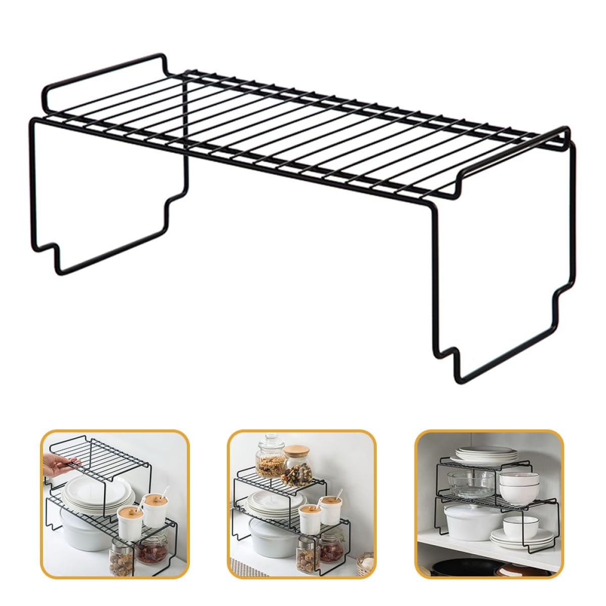 NUOBESTY Stapelfähiger Eisen Gewürzregal Organizer Großformat Schwarzer Küchen und Arbeitsplatten Organizer für Gewürzdosen und Vorräte