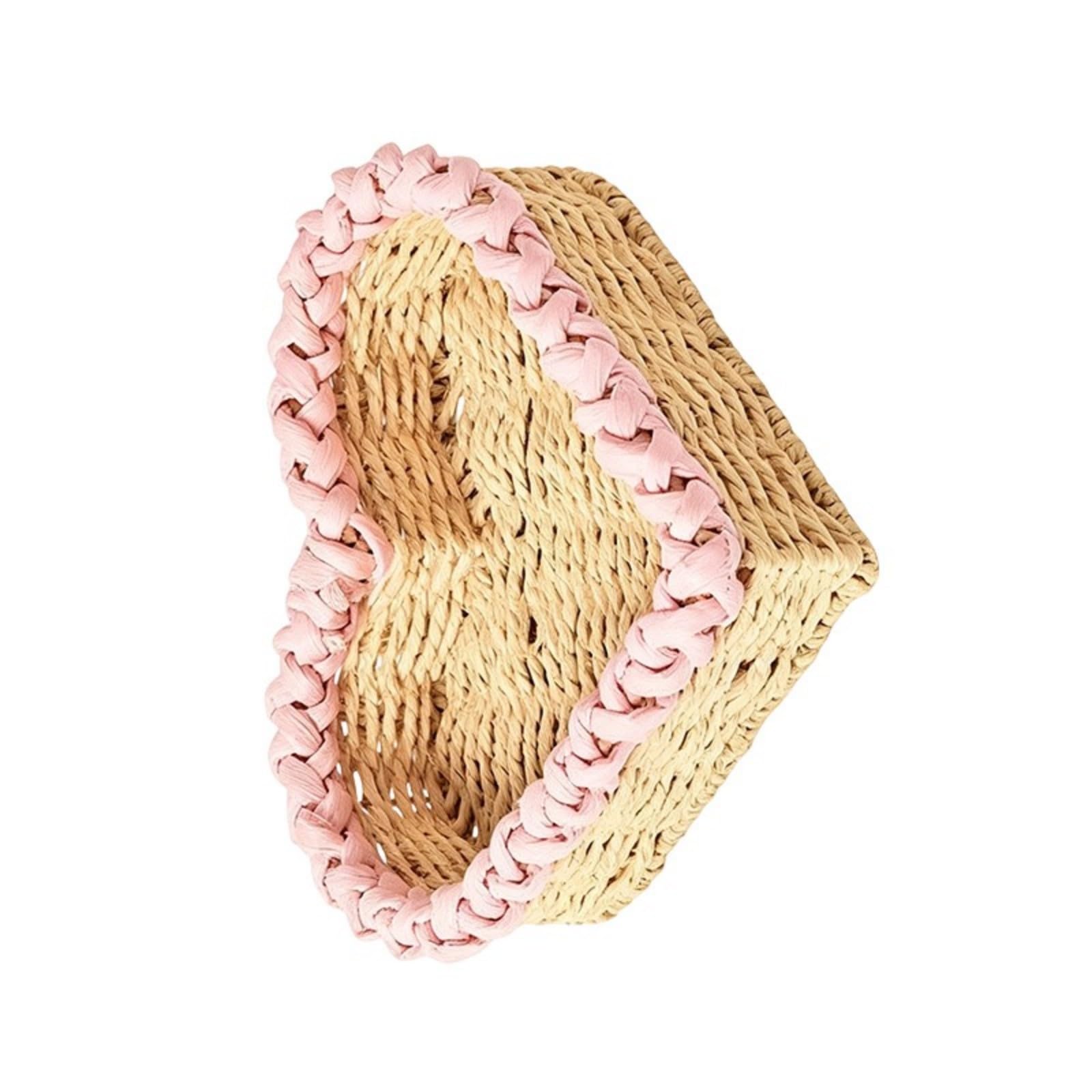 Whoasyst Handwoven Heart Shaped Paper Rope Storage Basket for Keys and Small Items Perfect for Home Decoration and Organization Heart Molded Storage Basket