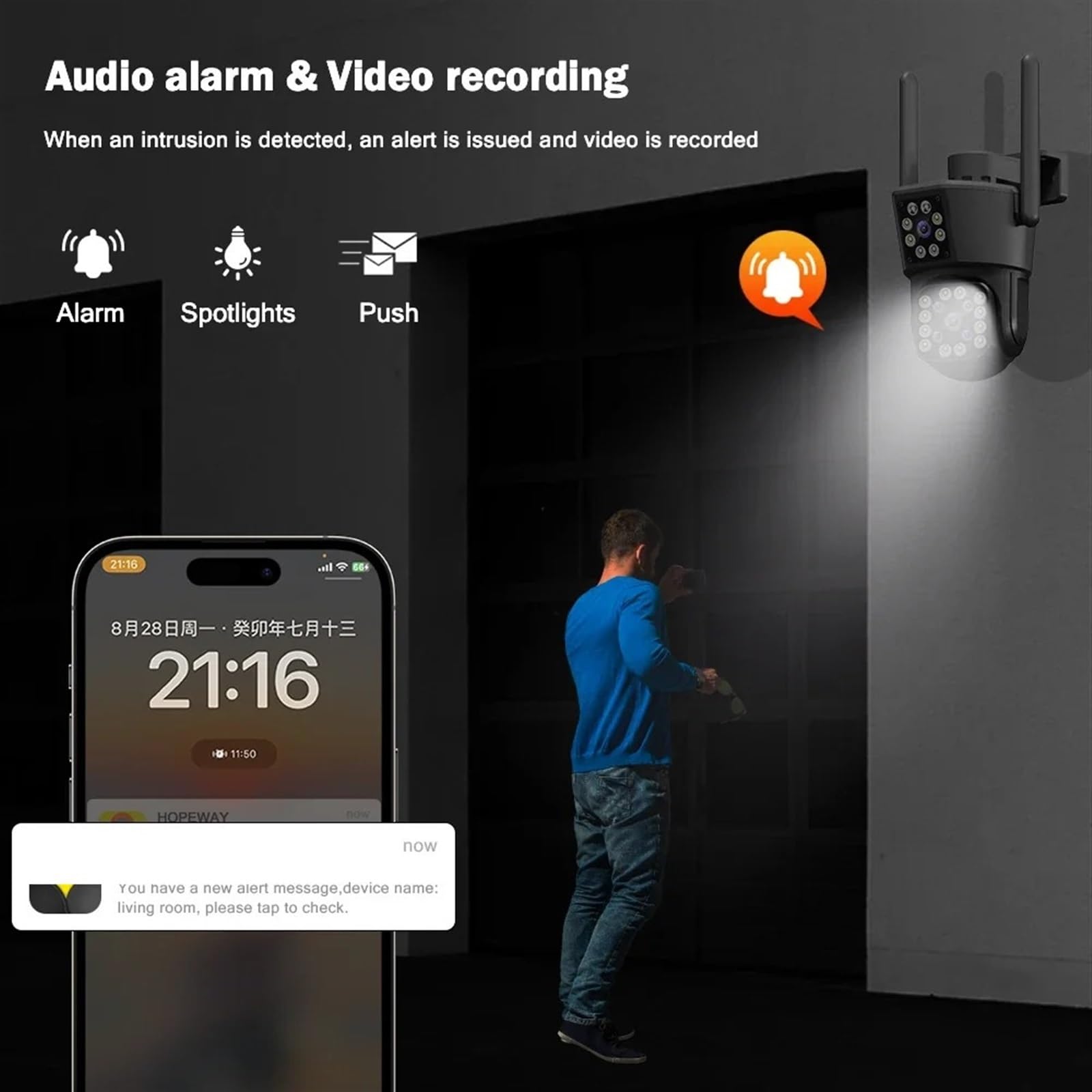 Kamera bezpieczeństwa, 4K 8MP HD kamera PTZ zewnętrzna 6MP podwójny obiektyw ekran AI automatyczne śledzenie IP CCTV nadzór audio-wideo P2P(3K 6MP add 128G)