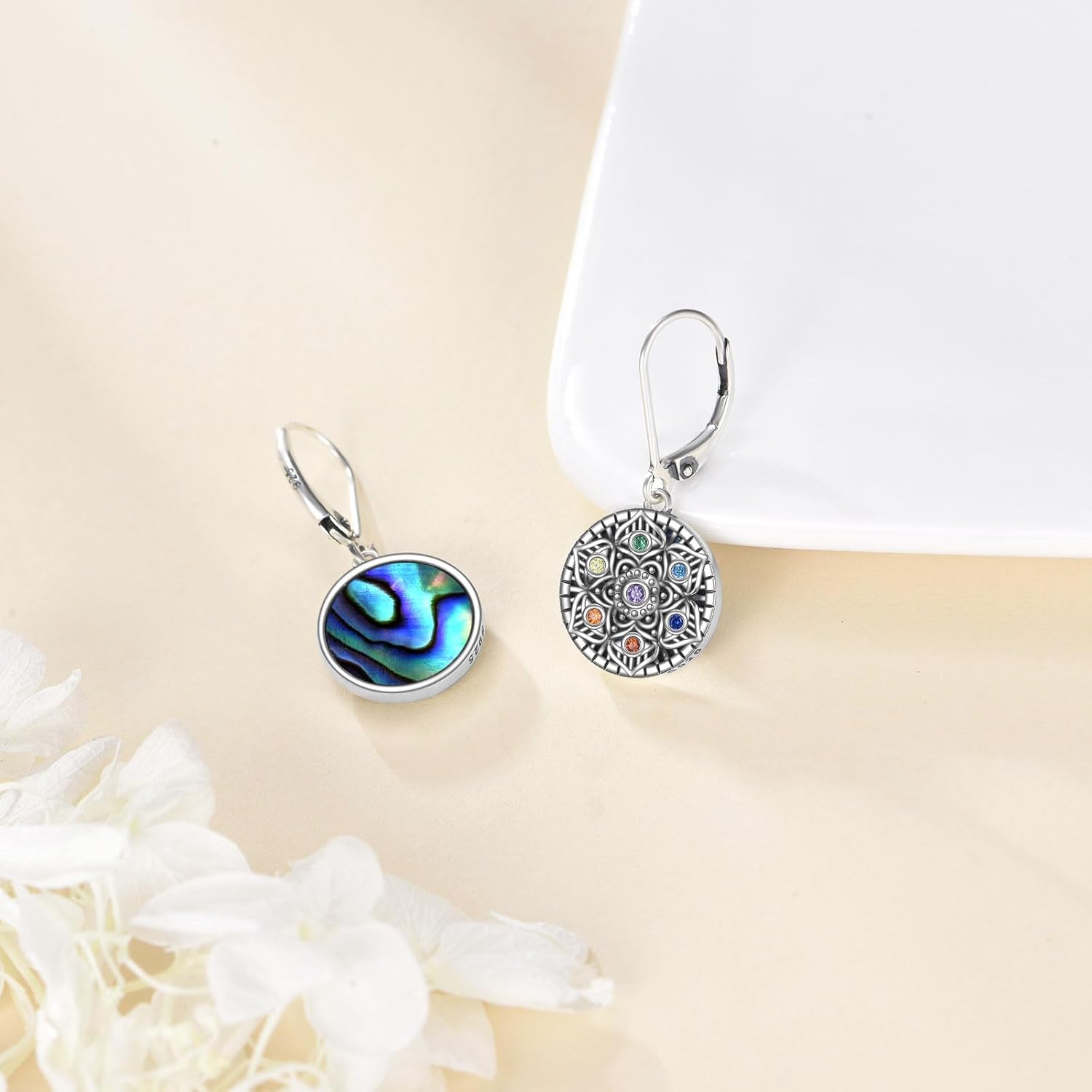 YFN Mandala Chakra Earrings for Women - Sterling Silver Yoga Lotus Flower Dangle Drop Earrings, Featuring the Flower of Life and 7 Chakras Protection Jewelry gift - Image 6