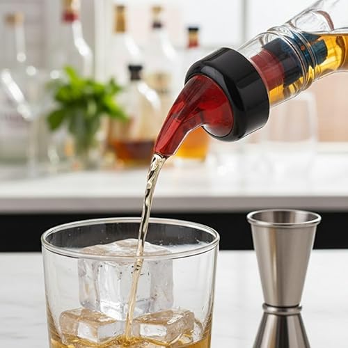Miniatura 2 de Soro Essentials - Juego de 12 vertedores de botellas de licor de plástico de 1-12 onzas, boquilla roja con cuello negro, vertedores de botellas para