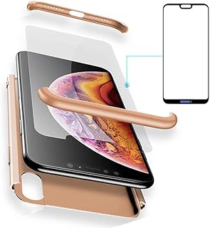 AILZH Funda Huawei P20 Pro 360?Caja Caso+Vidrio Templado Golden(Oro)