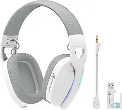 ATTACK SHARK L90 Fone de ouvido sem fio ultraleve para jogos,BT,2.4G,3.5 mm com fio,RGB dobrável, som surround 7.1,protetores auriculares com microfone removível com cancelamento de ruído(Branco)