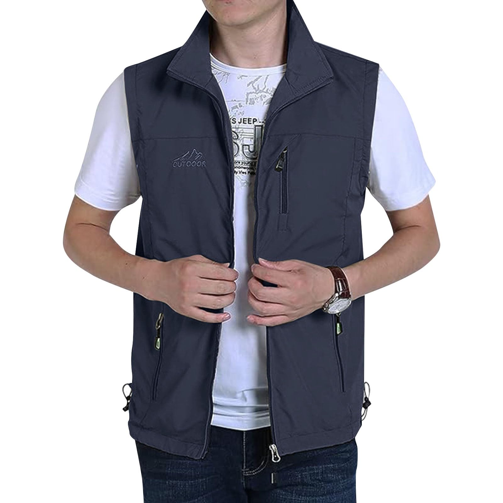 Generisch Herren Dünnes Ärmellose Weste Frühling Arbeitsweste mit Vielen Taschen Sommer Leicht Freizeitweste Sportweste Atmungsaktive Anglerweste Schnelltrocknend Outdoorweste Arbeitsjacke