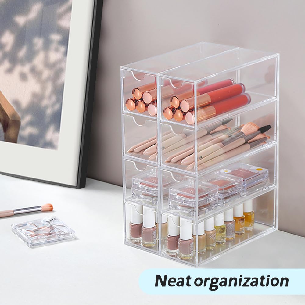 RETON Paquete de 5 organizadores acrílicos para lentes de sol, estuche transparente para gafas con 20 cajones, organizador de almacenamiento acrílico apilable para almacenamiento de gafas, estuche de
