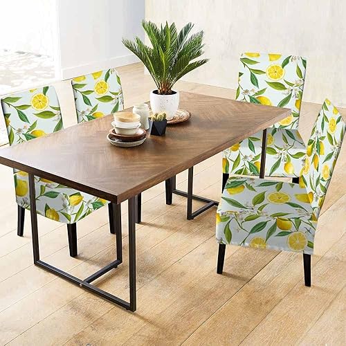 Miniatura 3 de Numland Funda para silla de comedor de frutas de limón en acuarela, follaje de plantas exóticas, extraíble, lavable para decoración del hogar,