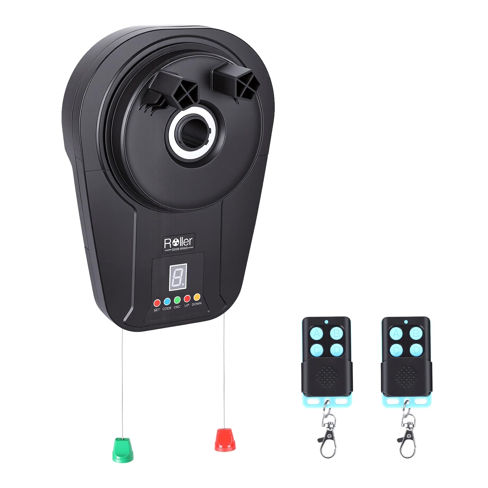 Abridor automático de puerta de garaje enrollable, motor 800N 1/2HP CC con 2 mandos a distancia, operador de persiana enrollable de metal de 40 x 30 cm para entradas de almacén de granero y tiendas