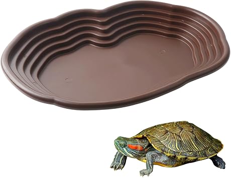 Reptile Water Bowl Plastic Feeding Plate with Ramp, 39 x 27 x 5 cm