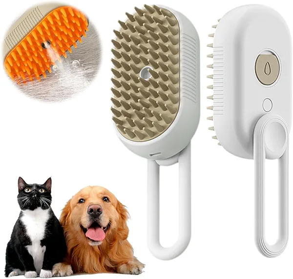2025 New Cat Steam Brush, 3 in 1 Pet Steam Groomer Comb, Rechargeable Pet Steam Groomer Brush for Massaging and Cleaning Shedding Pets Hair, Anti-Static Hair Removal Comb for Cats Dogs (White)