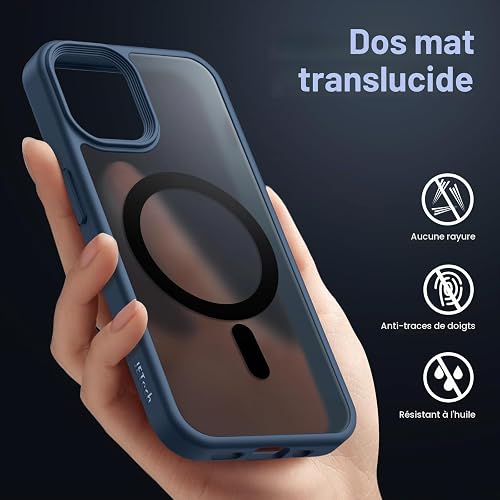 JETech Coque Mate Magnétique pour iPhone 12/12 Pro, Bleu Orage - 4