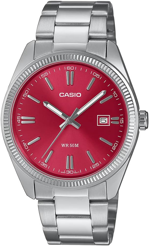 Casio MTP-1302PD-4AVEF Collection Watch Red MTP-1302PD-4AVEF-AMZUK, red, MTP-1302PD-4AVEF-AMZUK
