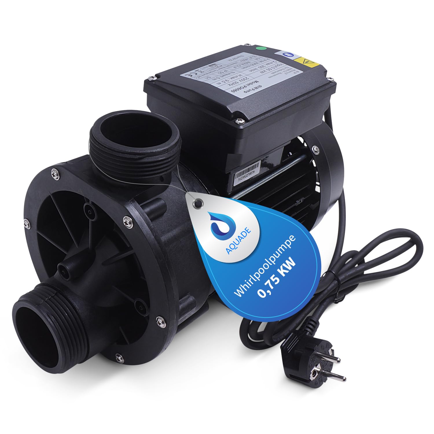 AQUADE Whirlpoolpumpe Zirkulationspumpe Umwälzpumpe Filterpumpe SPA-Pumpe Whirlpool-Pumpe Pneumatik mit TÜV und CE Zeichen 0.75 KW / 1.0 HP