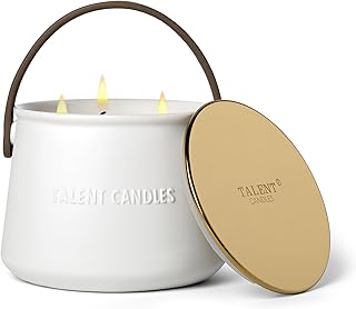 TALENT CANDLES Velas perfumadas Copa de cerámica Portátil 3 Wicks velas de cera de soja natural y regalos para hombres y m...