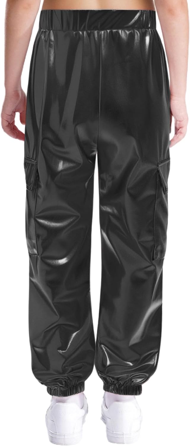 Alvivi Kids Girls Boys Metallic Jazz Hip Hop Dance Pants Cargo Legging