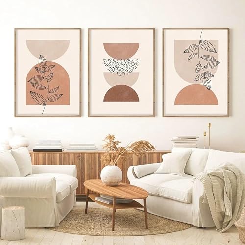 SOBMQ Poster-Boho Abstract Lines Leaves Geometric Wall Art Canvas Painting Nordic Posters And Prints Wall Pictures For Living Room Home Decor-50 * 70cm-3PCS (No Frame)