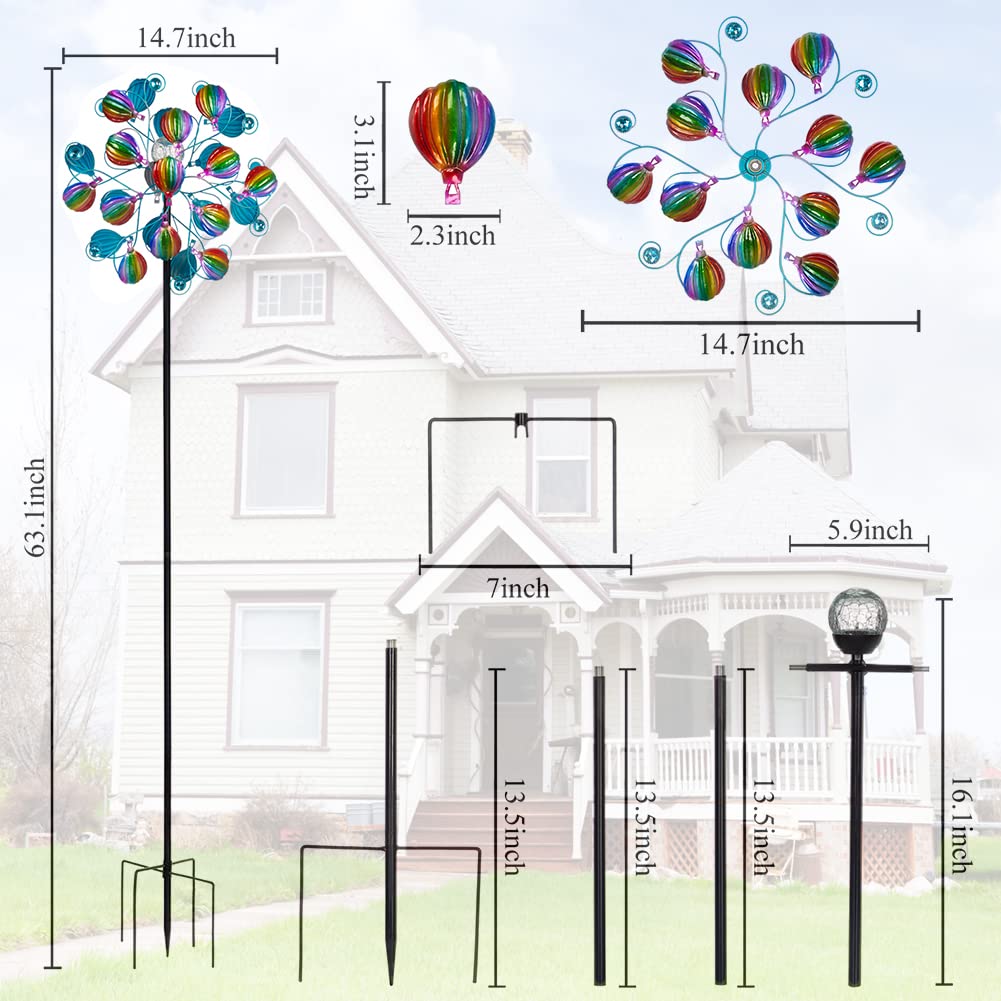 Wiatraki solarne na zewnątrz, balon na gorące powietrze ze szklaną kulką LED, wielokolorowe wiatraki na podwórko i do ogrodu, wiatraczki kinetyczne, rzeźby wiatrowe i błystki na ścieżkę