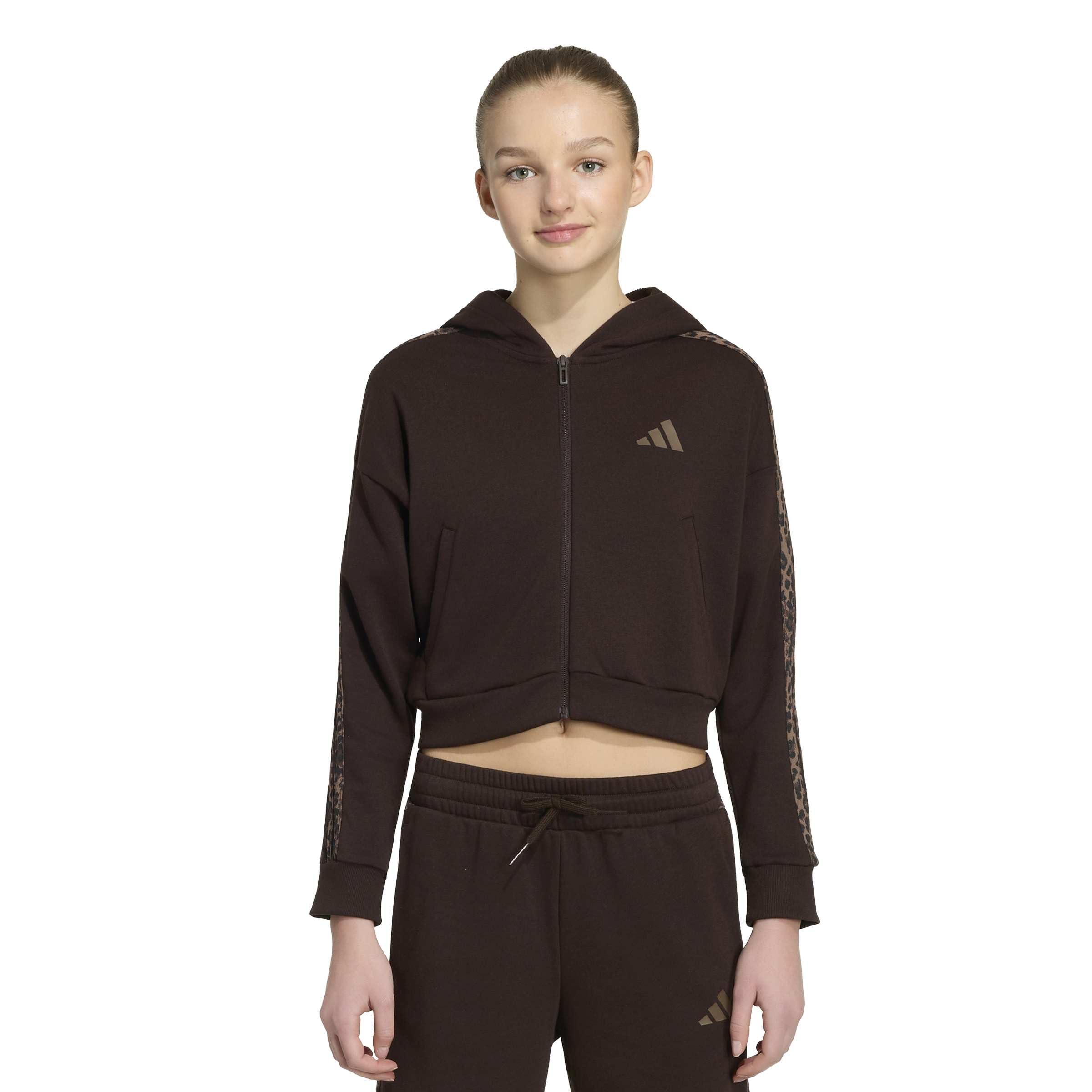 adidas Dziewczynki Seasonals Animal Full Zip Hoodie Sweatshirt, Aurora Coffee/MULTICOLOR/earth strata, 9-10 Years