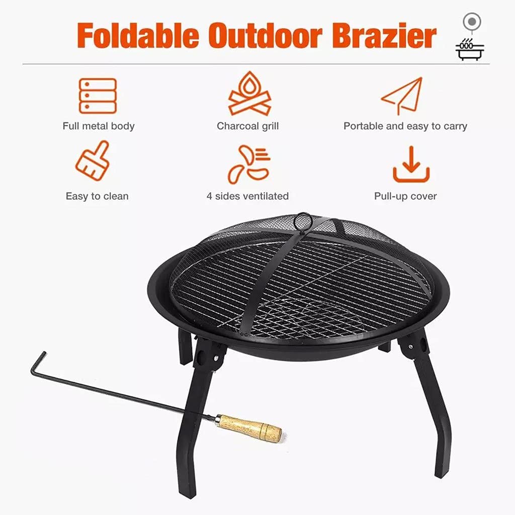 Hoguera Multifuncional, Hoguera para Madera Exterior, Brasero de Hierro Redondo con Cubierta de Pantalla de Chispa para Patio Trasero, Jardín, Patio, Hoguera, Calefacción, Barbacoa