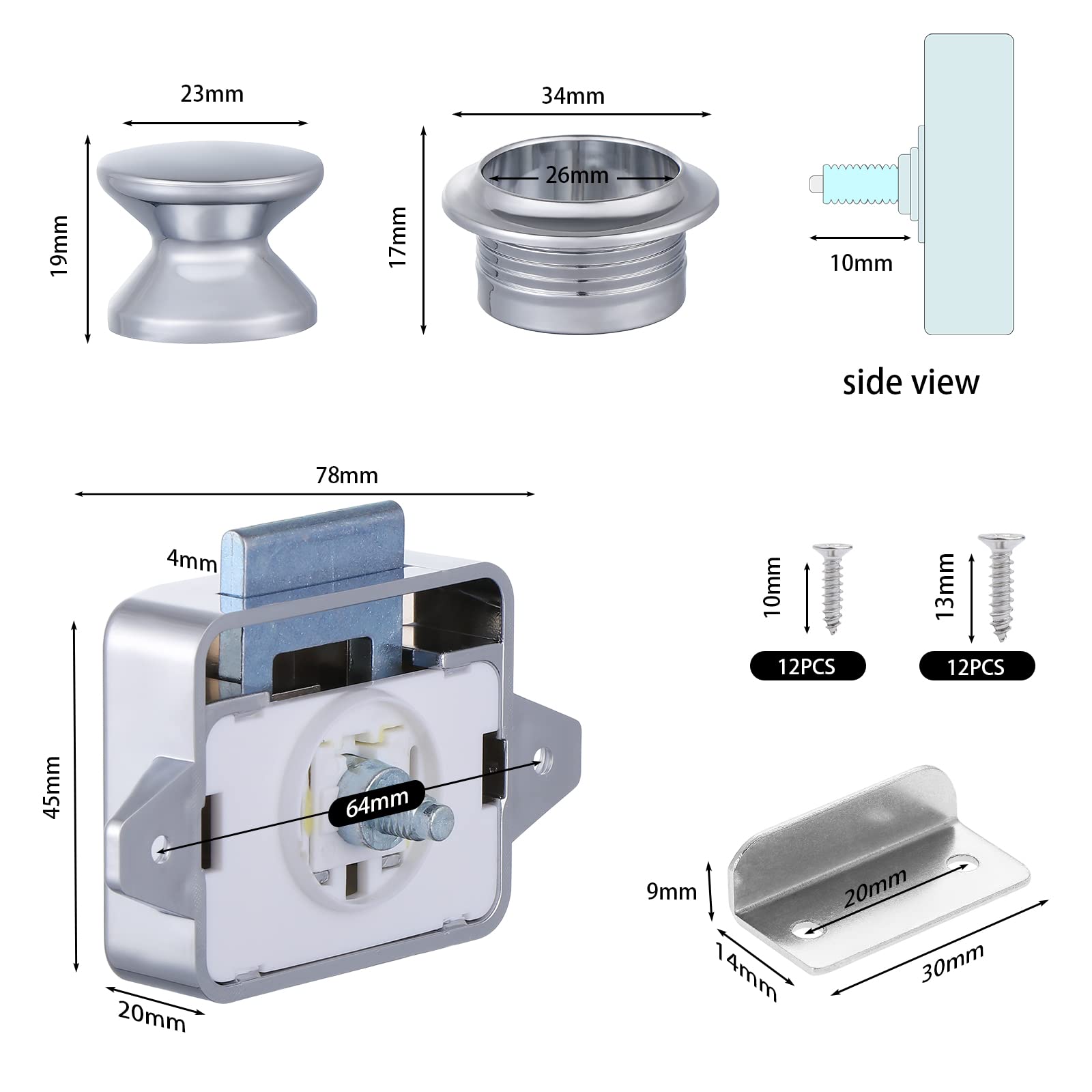 HSEAMALL 5PCS Push Button Latch Locks, Cabinet Drawer Catch Locks Cupboard Keyless Door Lock Knob for Caravan Motorhome Camper Van Boat,Chrome - Image 2