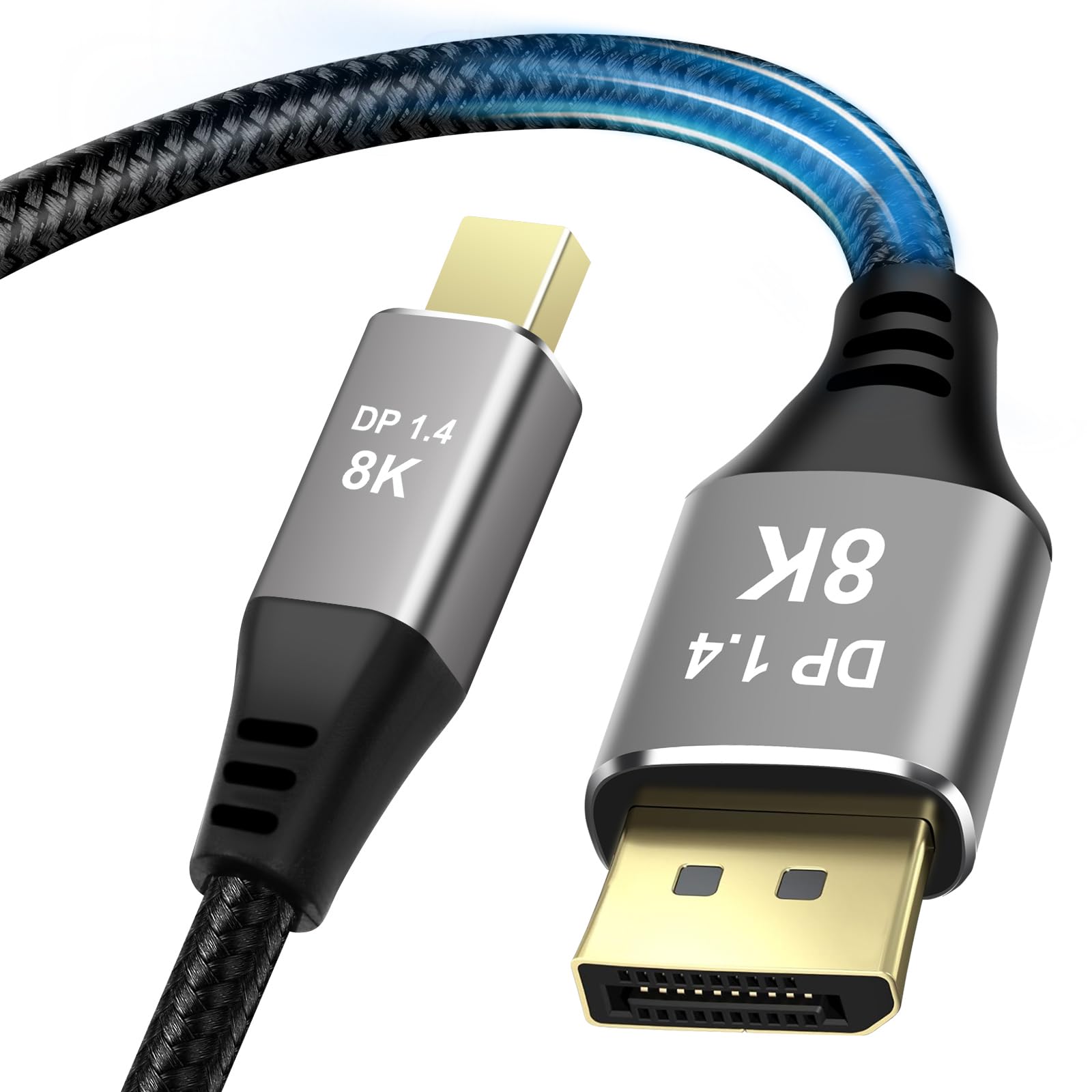 AXFEE Cable DisplayPort, 2 m 8 K 1,4 cable Mini DisplayPort a HDMI soporta 4 k@144 Hz/165 Hz, 2 k@240 Hz, 8 k@60 Hz, compatible con monitor de juego, tarjeta gráfica, TV, PC, ordenador portátil