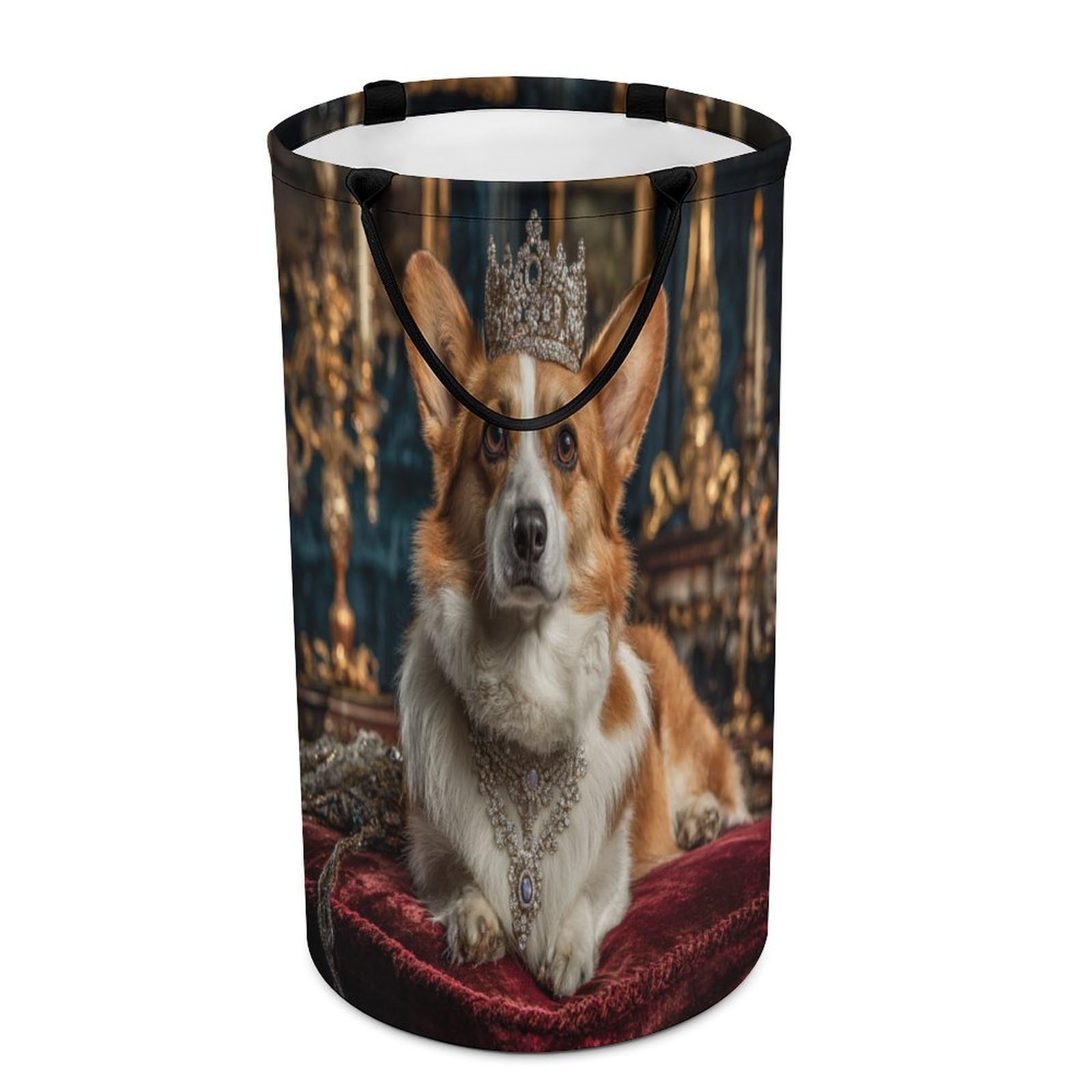 LUYYSKY Cute Elegant Dogs Puppies Versatile Storage Laundry Basket, Retro Watercolor Crown Animals Dogs Pattern Large Capacity Bathroom Hamper With Handle
