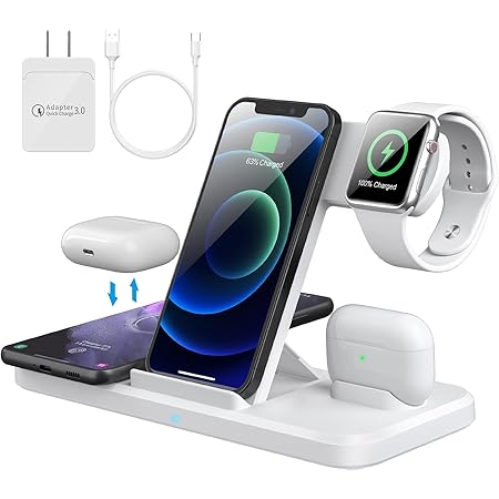 Amazon Senshin ワイヤレス充電器 4 In 1充電器 Pse Qi認証済み 置くだけ充電 Iwatch充電 15w 10w 7 5w 5w 充電スタンド For Iphone 12 12 Pro 12 Pro Max 11 11 Pro Pro Max Galaxy
