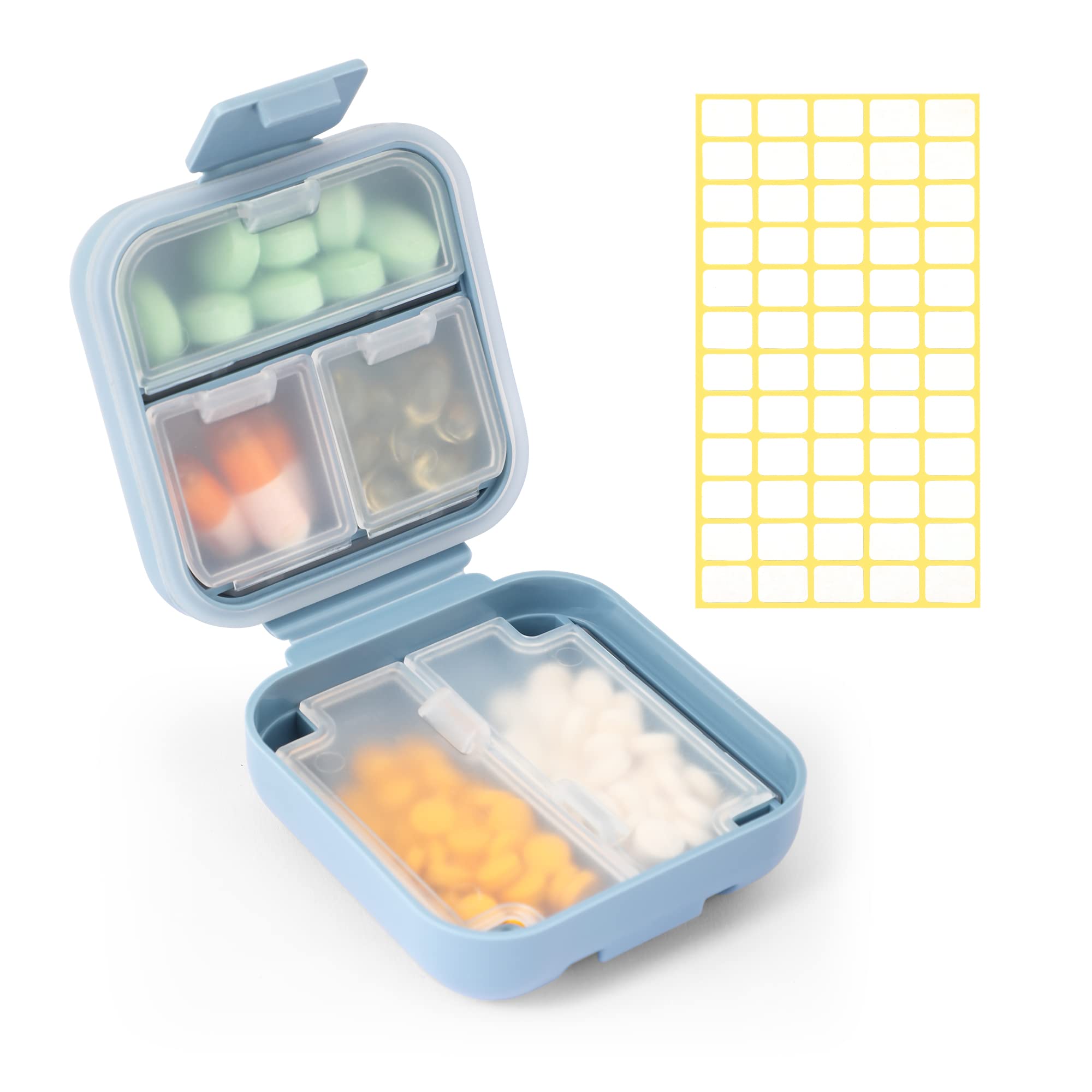 Dynippy Daily Pill Organizer 5 Compartments Portable Moisture Proof Small Pill Case for Pocket Purse Travel Pill Box Portable Medicine Vitamin Fish