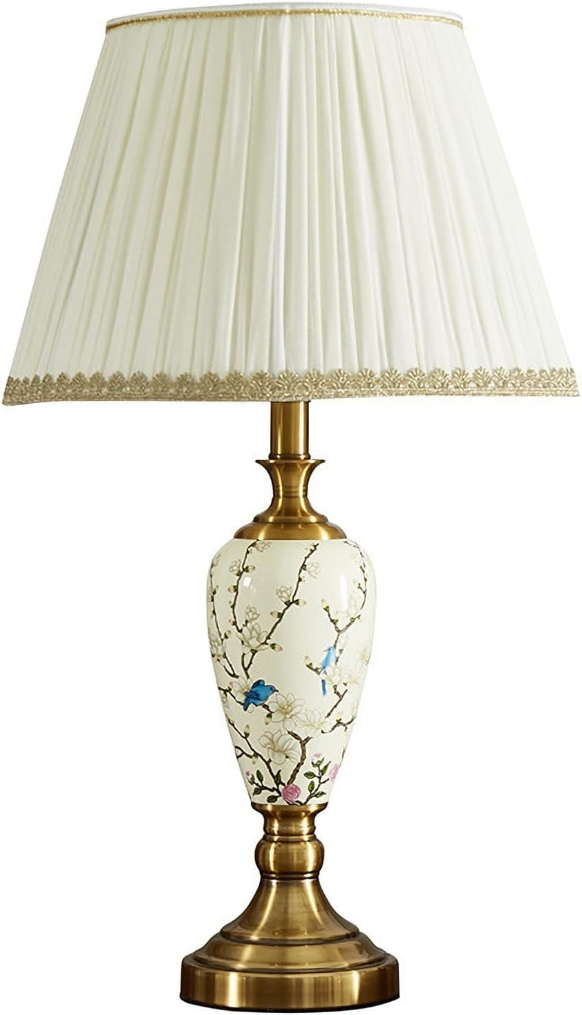 SANBDDLYY Mid Century Hand-Painted Ceramic Desk Lamp - LED Bedside Table for Bedrooms, Living Rooms, and Offices