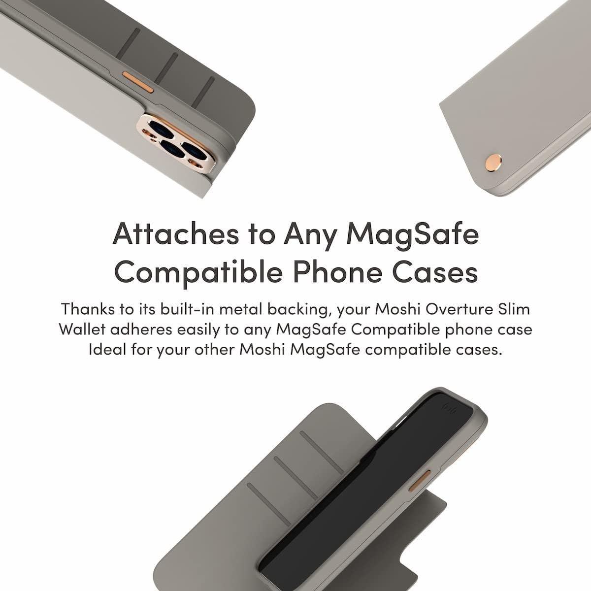 Moshi Overture Detachable Leather Wallet Case Compatible with iPhone 14 Plus, Flip Folio Case with 3 Card Holders Kickstand [Shockproof] iPhone Cover 6.7 Inch 2022, MagSafe Compatible (Gray)