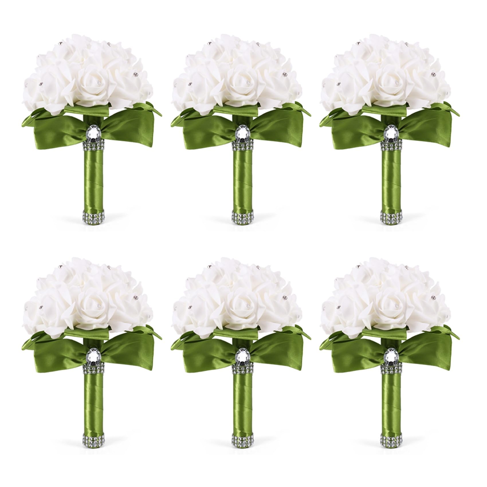 Bouquet de mariée fleur artificielle rose blanche et verte de demoiselle d'honneur