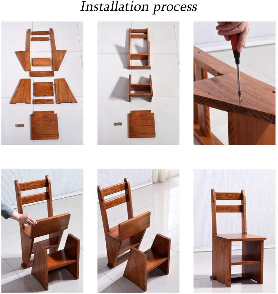 Moveable 4 Steps Ladder Kitchen High Stool Bench Solid Wood Multifunction Staircase Chairs for Adults Folding Flower Rack Storage Shelf,2 Color Optional
