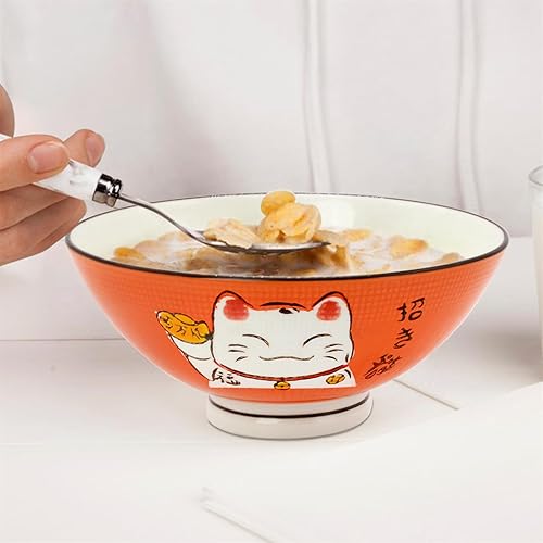 Miniatura 3 de Cuencos de cereales aptos para microondas, cuencos de cerámica grandes para fideos, cuencos de cocina, cuencos de la suerte para gatos, Maneki Neko,