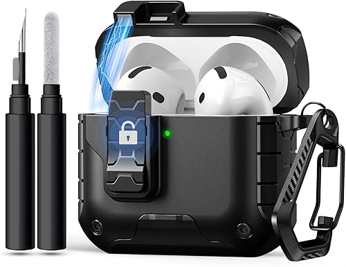 Vista 11 de Funda para AirPods 4, Compatible con Apple AirPods de 4ª Generación Funda Cubierta con Bloqueo Seguro y Llavero y Kit de Limpieza, Funda Protectora