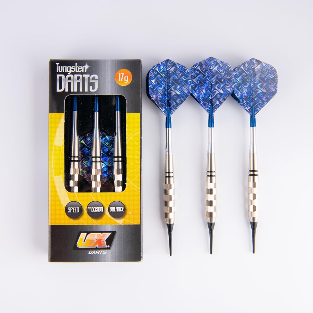 LEX Darts Soft Tip/Metal Tip Dart Set with Tungsten/Brass/Nickel Silver Barrels, Aluminum/Nylon Shafts, Standard/Slim Shape Flights, in Light-Weight with Point Protector