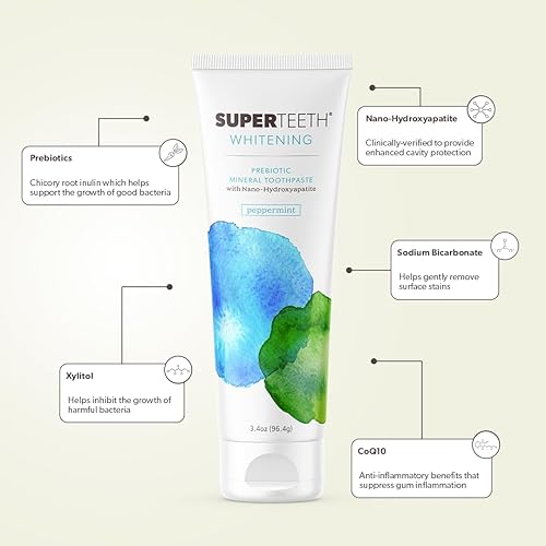 Miniatura 5 de SuperTeeth Whitening Nano Hydroxiapatite (nHAp) Pasta de dientes para adultos y niños Bicarbonato de sodio Sin flúor Remineralizante Xilitol