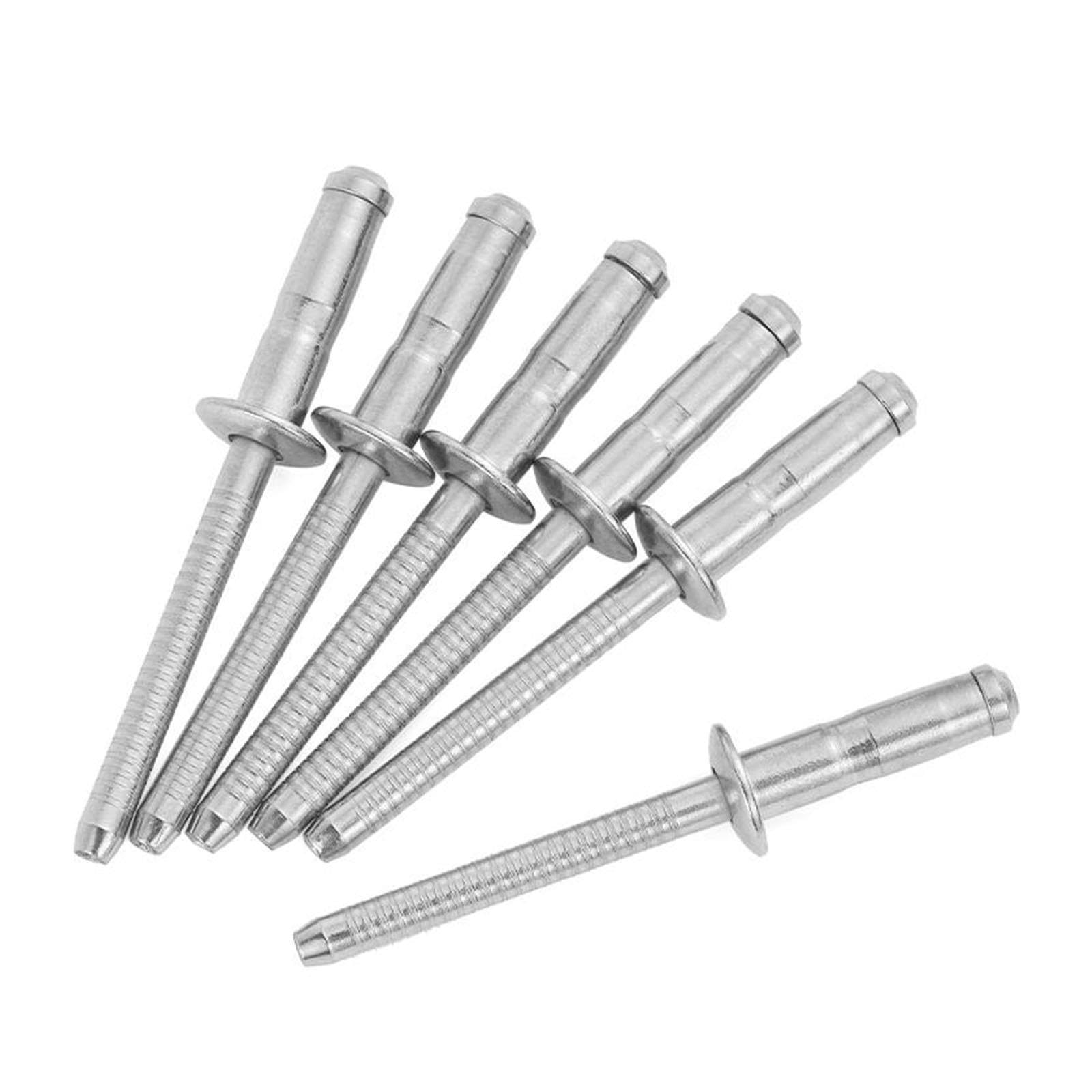 50 Pezzi Rivetti Ciechi Tamburo Singolo Acciaio Inox, 6,4mm Rivetti Pop