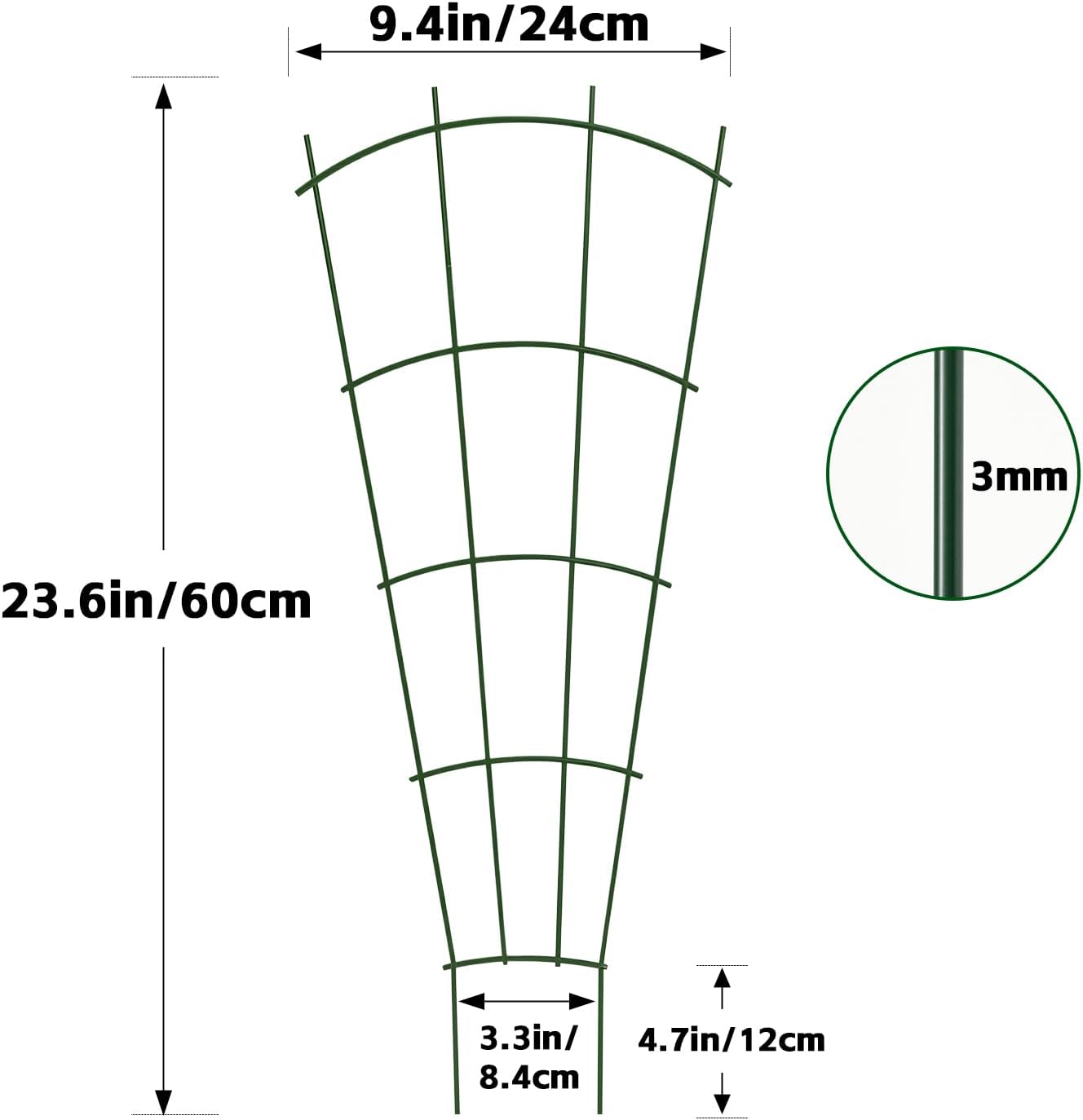Thealyn 4 Pack 24" Metal Plant Trellis for Pots & Garden Beds, Rustproof Support for Indoor Outdoor Climbing Plants, Vines, Flowers, Fan Shaped, Green