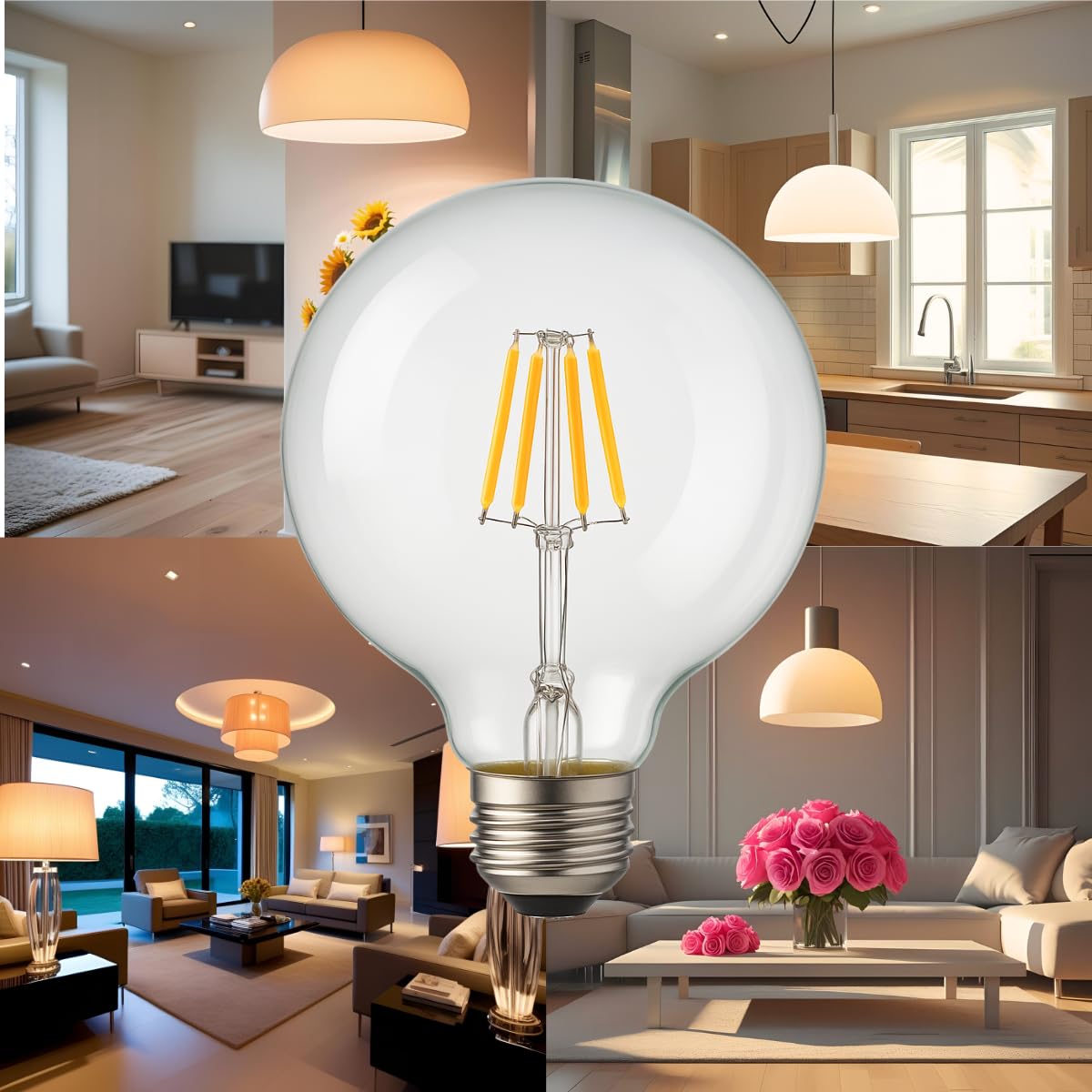 JANDEI - 5 x 5W LED-Glühbirne mit Glühfaden, Edison-Sockel E27, Vintage-Stil, sichtbare Kristalloberfläche, 2700 K, 815 Lumen. Dekorativ, elegant, nicht dimmbar, Abmessungen: 12,5 cm x 18 cm.