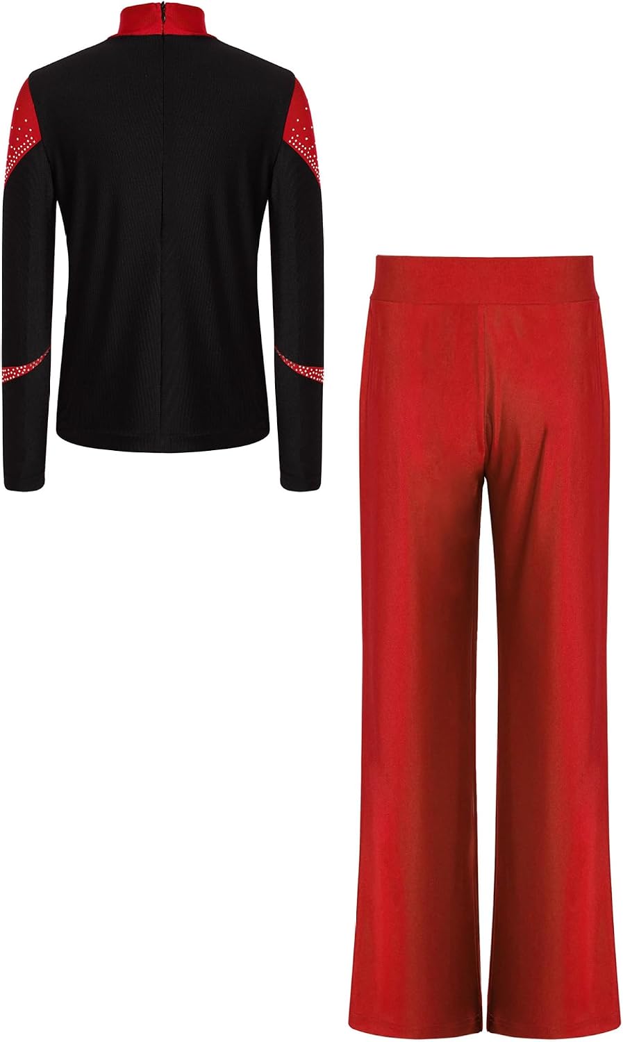 Kids Boys Figure Skating Lyrical Dance Outfits Rhinestones Long Sleeve T-shirt with Elastic Pants Gym Training Suit