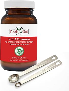 Foods For Gut Vital Formula 12 Strain Probiotics Powder 260 Billion CFU | Made in USA | Digestive & Immune Support | High Potency | 30 Grams 1.05 Oz