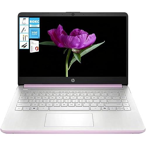 HP AI-Powered 14" HD Laptop with Microsoft Office and 1TB Cloud Storage Included for 1-Year| 8GB RAM|128GB SSD| Intel 4-Core CPU| Webcam|Ultra Light| Windows 11| RK Bundle|Purple