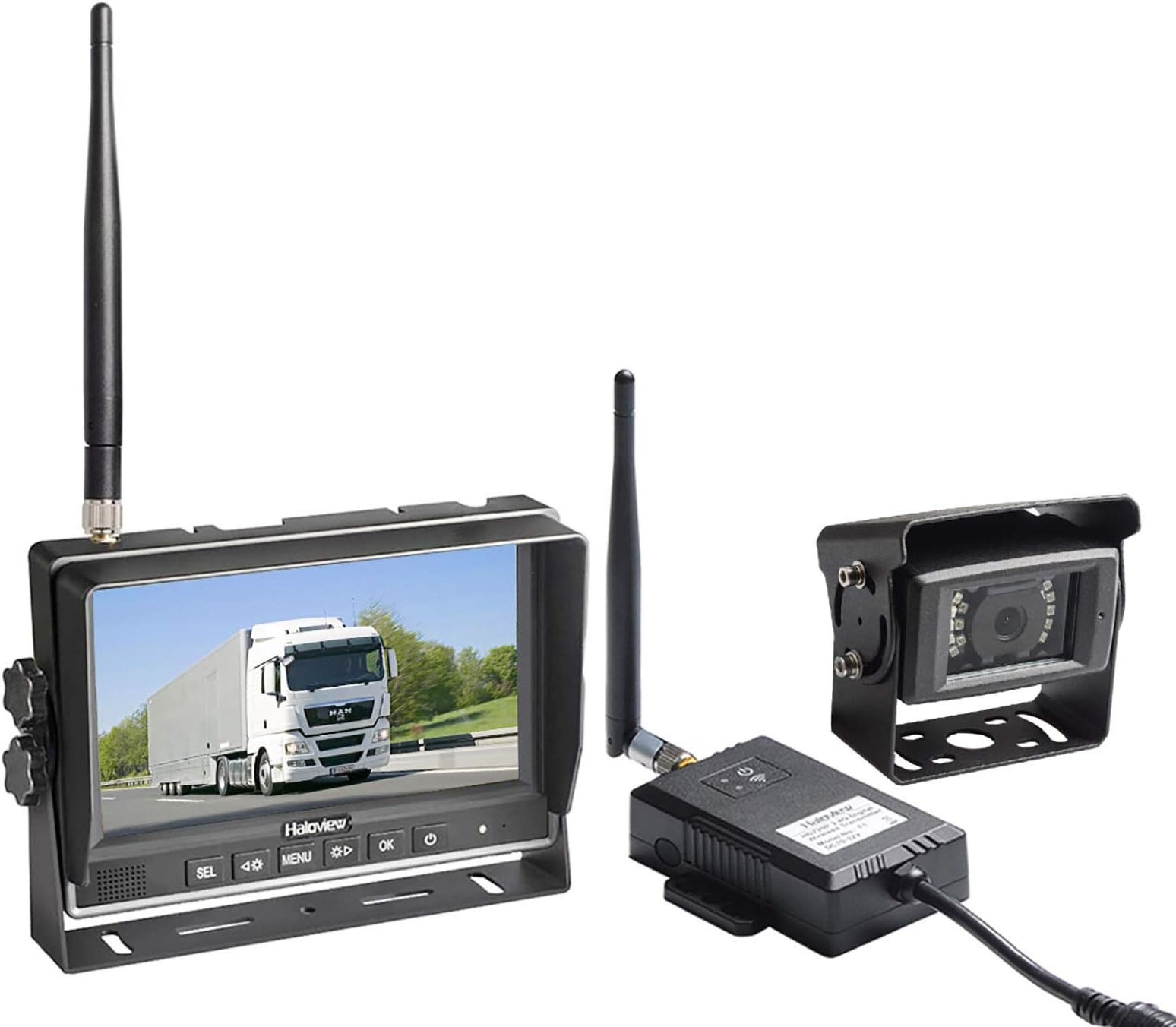 - Haloview RD7 Wireless Long Range Backup Camera System kit 7'' 720P HD Digital Monitor Built in DVR Rear View Observation Reverse Camera for Truck/Trailer/Bus/RV/Pickups/Camper