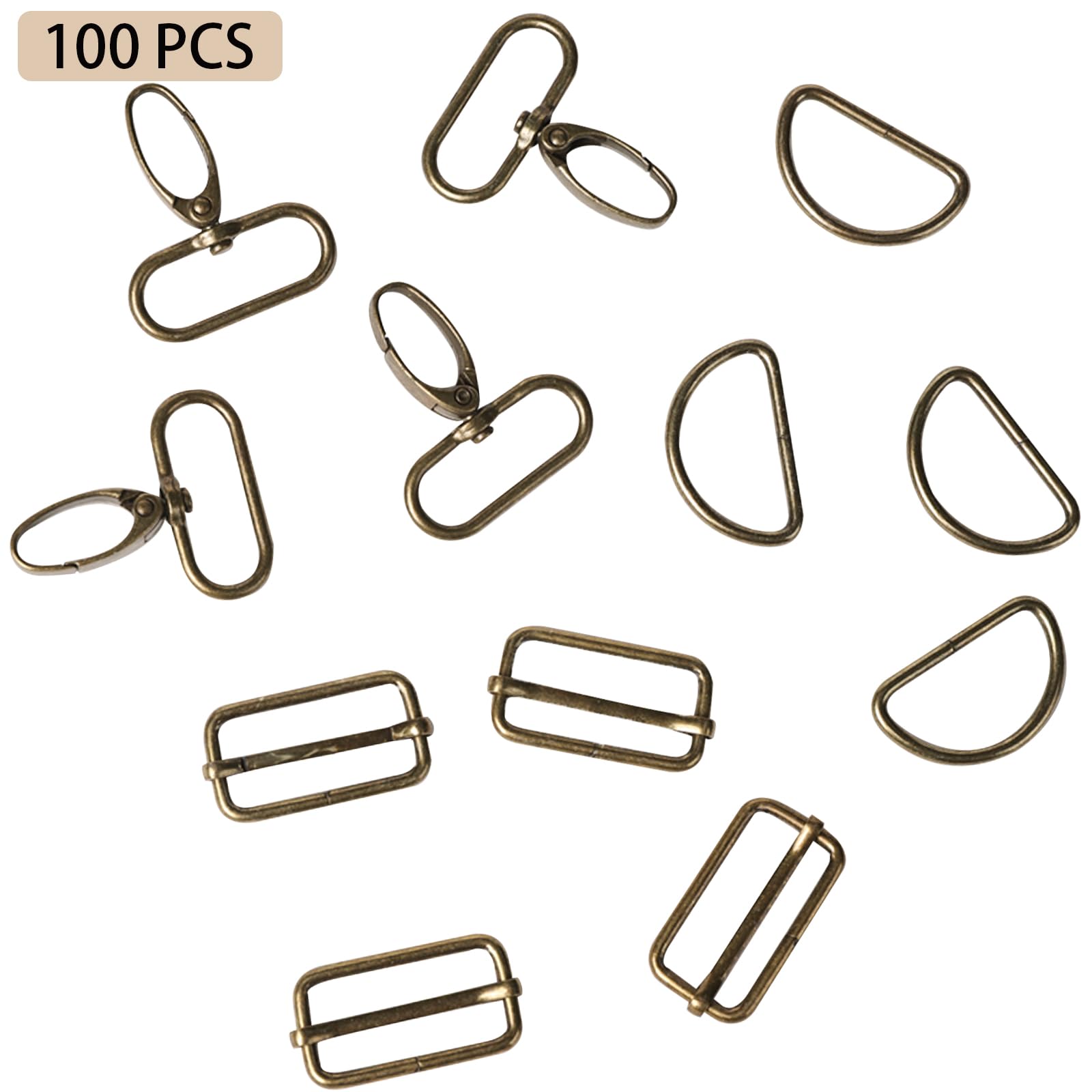 100 Pièces Mousqueton Sac a Main Kits,Couture Accessoires Mercerie,Contient 20 Pièces Crochets Pivotants,40 Pièces Anneaux de D,40 Pièces Boucle en Métal Tri-Glide