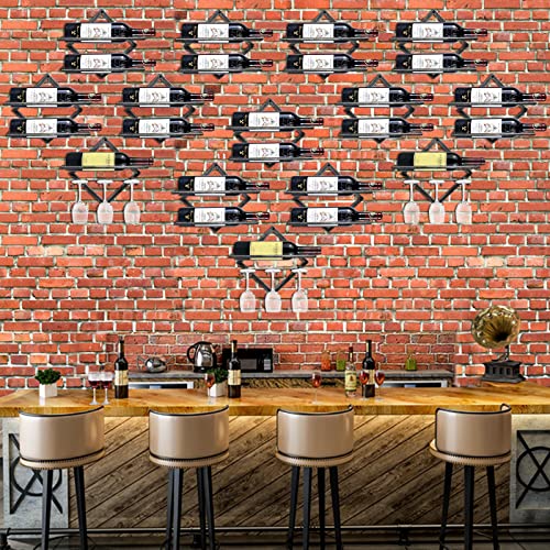 Auhoky 2Pcs Metal Wall Mounted Wine Holder Stemware Glass Rack, Collapsible Hanging Red Wine Racks Organizer With 2 Liquor Bottles, Wine Bottle Display Hanger For Home Kitchen Bar Decor #TOP5